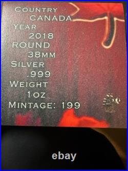 2018 1 Oz. 9999 Silver Canada Red Maple Leaf Wood Tone Color Coin Out Of 199