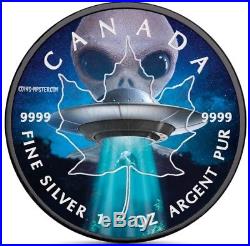 2018 1 Oz Silver $5 CANADIAN UFO & ALIEN MAPLE LEAF Ruthenium Coin