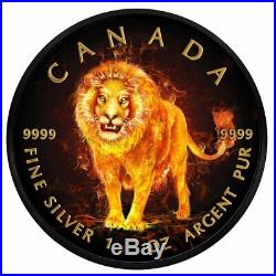 2018 1 oz Burning Animals Lion Maple Leaf Colored Ruthenium Silver Coin