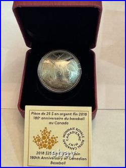 2018 1oz 99.99% PURE SILVER 180th ANNIVERSARY OF CANADIAN BASEBALL. OGP+COA
