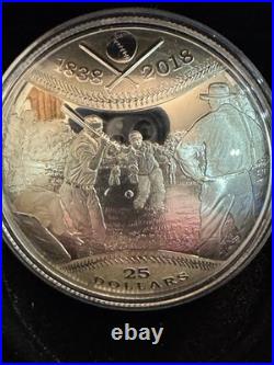 2018 1oz 99.99% PURE SILVER 180th ANNIVERSARY OF CANADIAN BASEBALL. OGP+COA