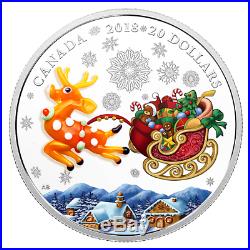 2018 20$ CANADA MURANO GLASS HOLIDAY REINDEER 1oz. 99.99% PURE SILVER COIN