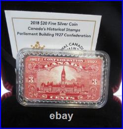 2018-$20 Fine Silver Coin Canada's Historical Stamps Parliament Building 1927