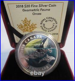 2018 $20 Fine Silver Coin Geometric Fauna Orcas 99.99% Pure Silver COA