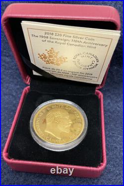 2018 $20 Fine Silver Coin The 1908 Sovereign 110th Anniversary of the RCM