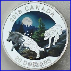 2018 $20 Geometric Fauna Grey Wolf, 1 oz. 9999 Pure Silver Colored Proof Coin