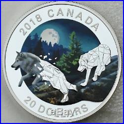 2018 $20 Geometric Fauna Grey Wolf, 1 oz. 9999 Pure Silver Colored Proof Coin