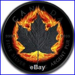 2018 $5 CANADIAN MAPLE LEAF BURNING INCUSE Ruthenium 1 Oz Silver Coin