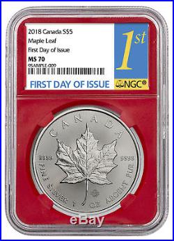 2018 Canada 1 oz Silver Maple Leaf $5 Coin NGC MS70 FDI Red Core SKU52119