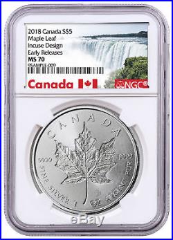 2018 Canada 1 oz Silver Maple Leaf Incuse $5 Coin NGC MS70 ER SKU52134