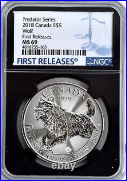 2018 Canada 1oz Silver Wolf Predator Series NGC MS69 Coin FIRST RELEASES