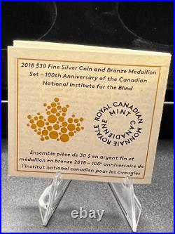 2018 Canada $20 Fine Silver Coin & Bronze Medallion 100th Anniversary CNIB 2018 Canada $20 Fine Silver Coin & Bronze Medallion 100th Anniversary CNIB