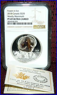 2018 Canada $20 Frozen In Ice Woolly Mammoth Silver Coin Ngc Pf69 Ultra Cameo