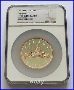 2018 Canada Big Coin Series Voyageur Dollar 5 oz Silver Gilt Pr $1 Coin NGC PF69