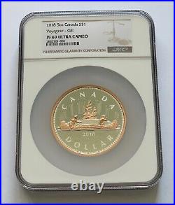 2018 Canada Big Coin Series Voyageur Dollar 5 oz Silver Gilt Pr $1 Coin NGC PF69