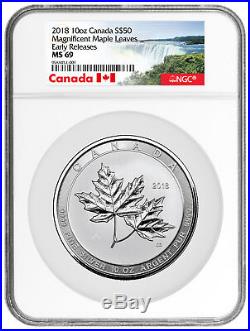 2018 Canada Magnificent Maple Leaves 10 oz Silver $50 Coin NGC MS69 ER SKU53684