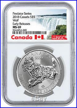 2018 Canada Predator Series Wolf 1 oz Silver $5 Coin NGC MS69 ER Excl SKU53489