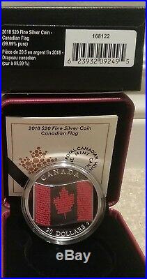 2018 Canadian Flag $20 1OZ Pure Silver Proof Coloured Coin Anthem O-Canada