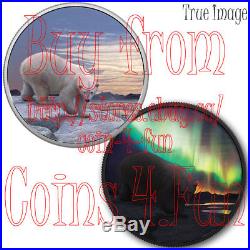 2018 Glow-In-The-Dark Arctic Animals&Northern Lights-Polar Bear-$30 Silver Coin