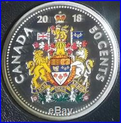 2018 Half Dollar Proof Pure Silver Colour 50-Cent Coin Canada Coat Arms Classic