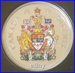 2018 Half Dollar Proof Pure Silver Colour 50-Cent Coin Canada Coat Arms Classic
