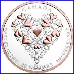 2018 Love Heart Marriage Wedding Day $20 1OZ Pure Silver Pink-Gold-Plated Coin