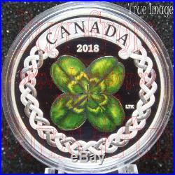 2018 Lucky Four Leaf Clover 1 OZ $20 Pure Silver Proof Coloured Coin Canada