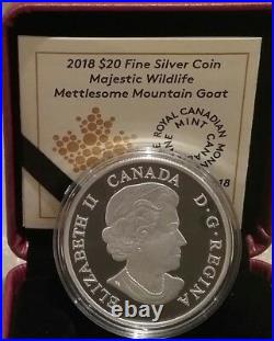 2018 Mettlesome Mountain Goat $20 1OZ Pure Silver Proof Coin Canada Wildlife