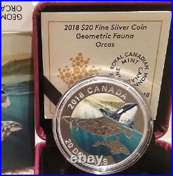 2018 Orcas Geometry Fauna $20 1OZ Pure Silver Proof Canada Coin