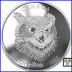 2018'The Great Horned Owl -Zentangle(R) Art' Proof $30 Fine Silver Coin(18513)NT
