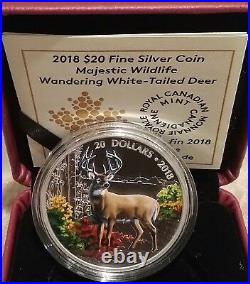 2018 Wandering White Tailed Deer $20 1OZ Silver Proof Canada Coin