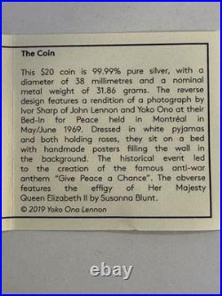 2019 1oz 99.99%SILVER $20 CANADIAN COIN. GIVE PEACE A CHANCE. 50TH ANNIVERSARY