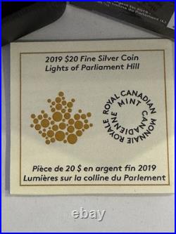 2019 1oz SILVER COIN. LIGHTS OF PARLIAMENT HILL. WITH OGP+ COA+ BLACK LIGHT