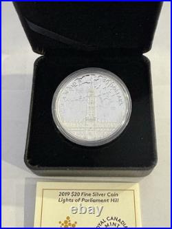 2019 1oz SILVER COIN. LIGHTS OF PARLIAMENT HILL. WITH OGP+ COA+ BLACK LIGHT