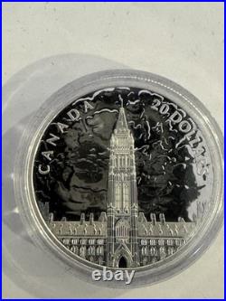 2019 1oz SILVER COIN. LIGHTS OF PARLIAMENT HILL. WITH OGP+ COA+ BLACK LIGHT