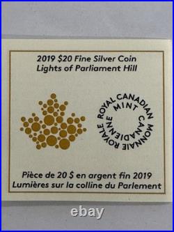 2019 1oz SILVER COIN. LIGHTS OF PARLIAMENT HILL. WITH OGP+ COA+ BLACK LIGHT