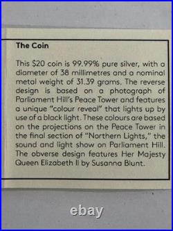 2019 1oz SILVER COIN. LIGHTS OF PARLIAMENT HILL. WITH OGP+ COA+ BLACK LIGHT