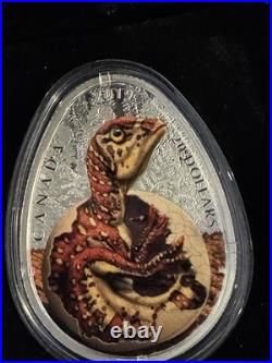 2019 31.82g 99.99% PURE SILVER $20 CANADIAN COIN. HATCHING HADROSAUR. OGP & COA