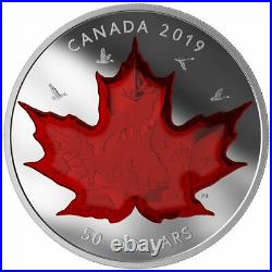 2019 $50 Fine Silver Coin Celebrating Canada's Icons Translucent Red Enamel