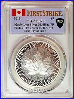 2019 $5 Pride of Two Nations Silver Maple Leaf Modified Proof PCGS PR70 FDOI