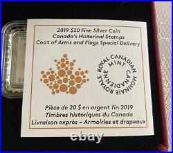 2019 Canada 20$. 9999 Pure Silver Coin Historical Stamps Coat Of Arms And Flags