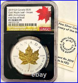2019 Canada $20 Gilt MAPLE LEAF Incuse 40th ANNIVERSARY NGC PF70REV PF FDOI