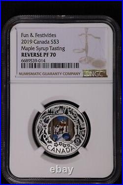 2019 Canada $3 Dollars Colorized SILVER Coin Maple Syrup Tasting NGC Rev PF 70