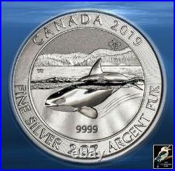 2019 Canada Canadian Orca Whale 2 oz Silver Coin in capsule