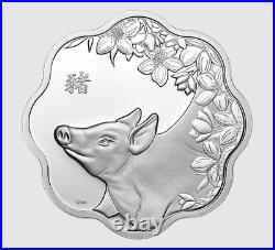 2019 Canada Lunar Lotus Year Of The Pig $15 99.99% Pure Silver Coin