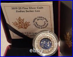 2019 Leo Zodiac $5 1/4OZ Pure Silver Proof Canada 27mm Coin with Crystal