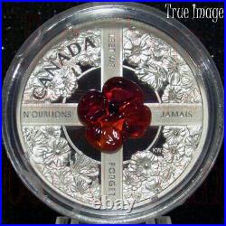 2019 Lest We Forget Venetian Murano Glass Poppy $20 Pure Silver Coin Canada