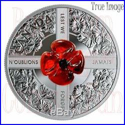 2019 Lest We Forget Venetian Murano Glass Poppy $20 Pure Silver Coin Canada