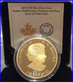 2019 Orca & Sea Lions $30 2OZ Pure Silver Proof Coin Canada Predator Prey Golden