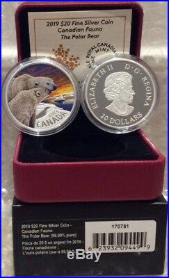 2019 Polar Bear Canadian Fauna $20 1OZ Pure Silver Proof Coin Canada